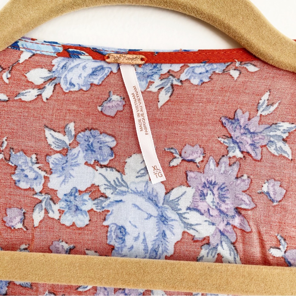 Free People Lorretta pop Print Tunic blouse long sleeve floral ruffle oversized - Picture 4 of 15